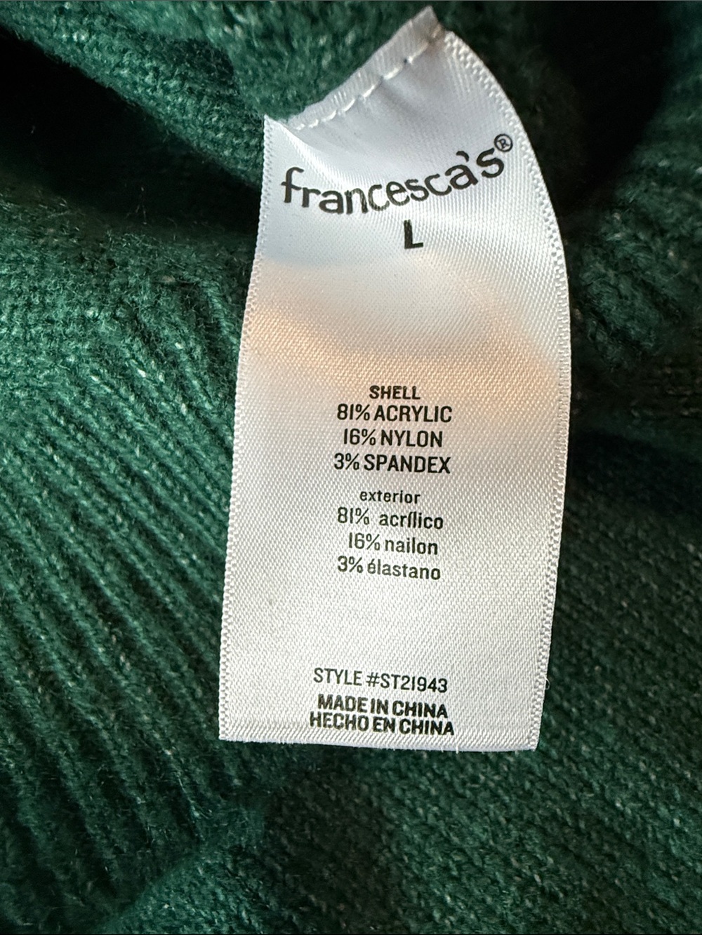 Francesca's Collections Emerald Green 'Merry' Crewneck Sweater L - Picture 7 of 7